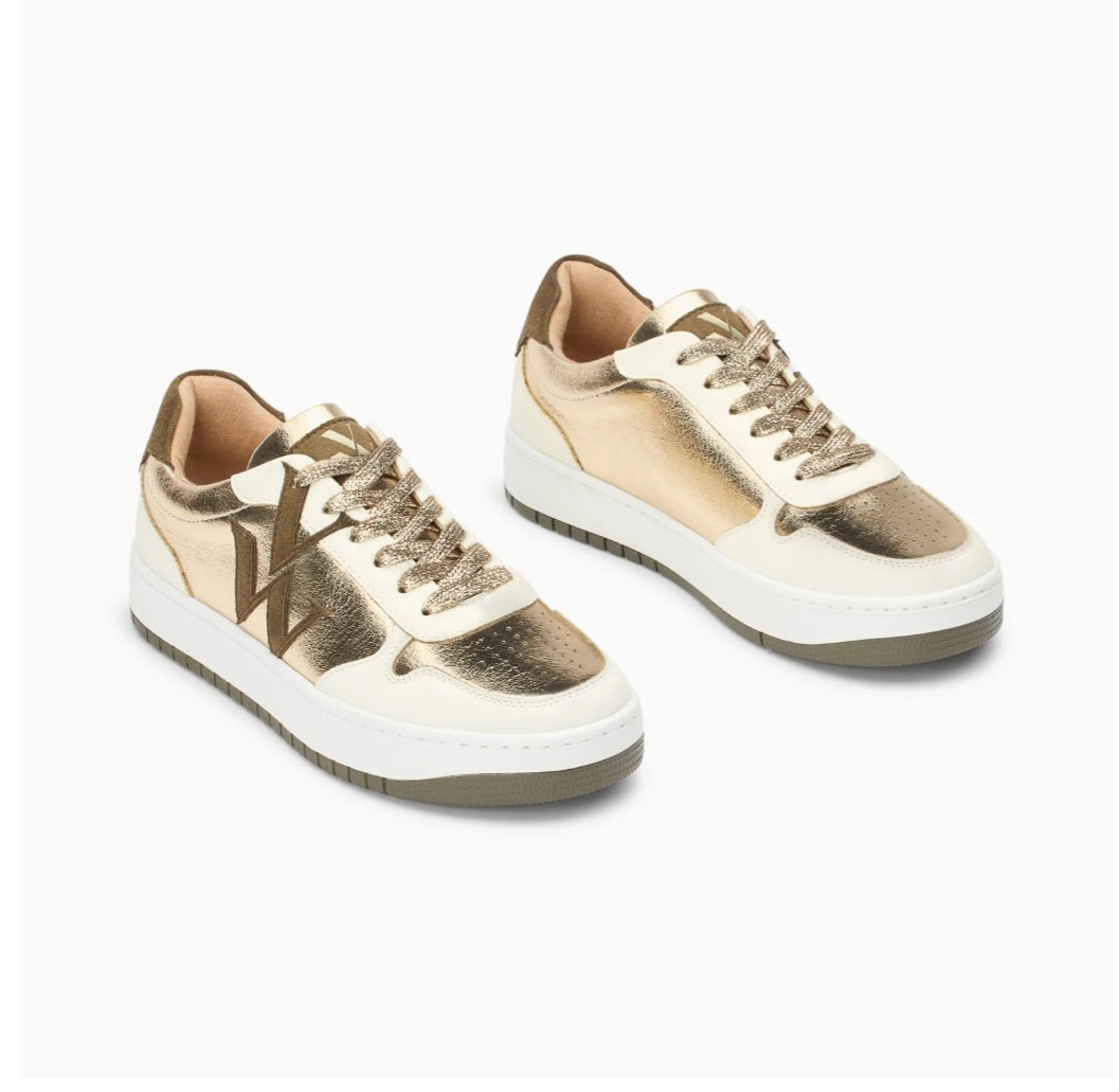 Vanessa Wu Cidem monogram gold and khaki sneakers