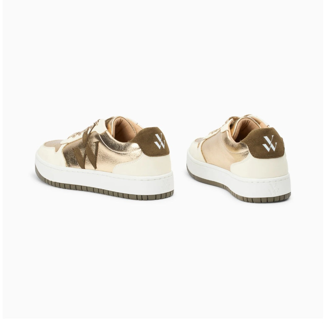 Vanessa Wu Cidem monogram gold and khaki sneakers