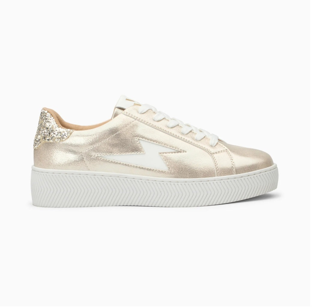 Vanessa Wu Elodie champagne lightning lace-up sneakers