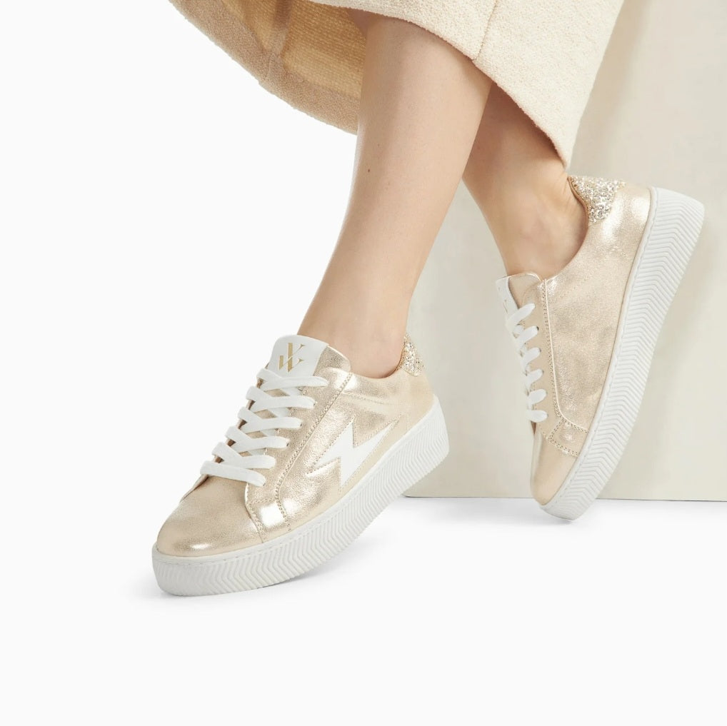 Vanessa Wu Elodie champagne lightning lace-up sneakers