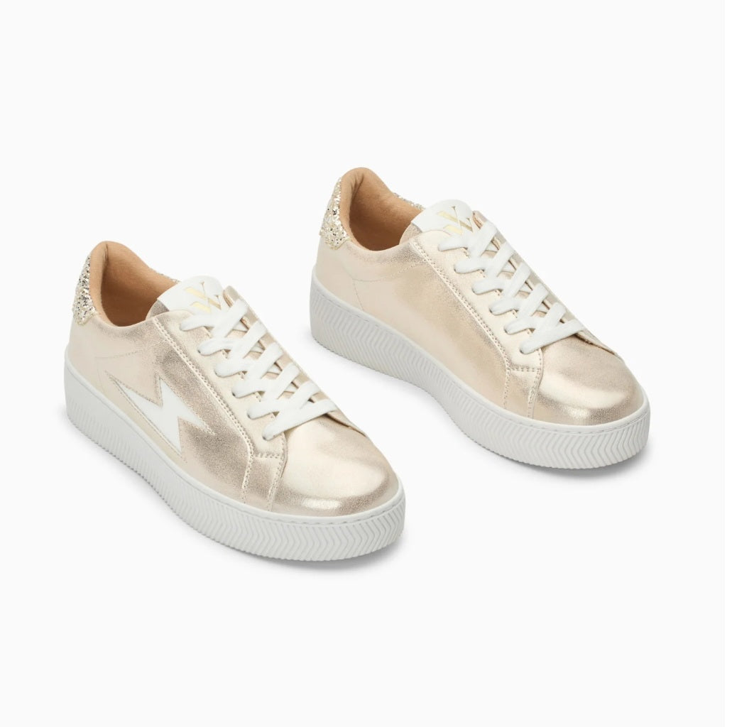 Vanessa Wu Elodie champagne lightning lace-up sneakers