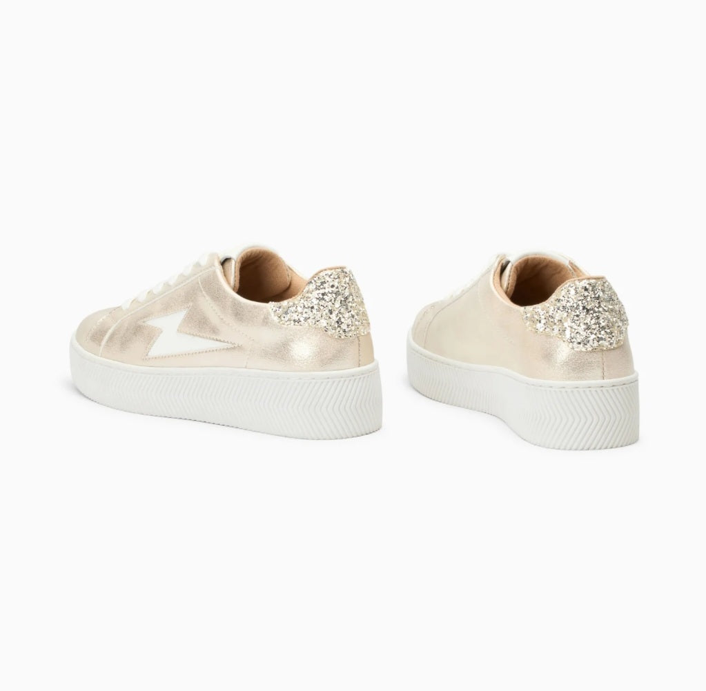 Vanessa Wu Elodie champagne lightning lace-up sneakers