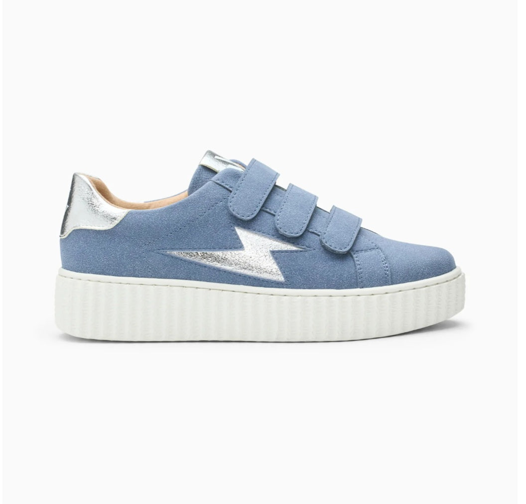 Vanessa Wu Alison blue and silver sneakers with velcro