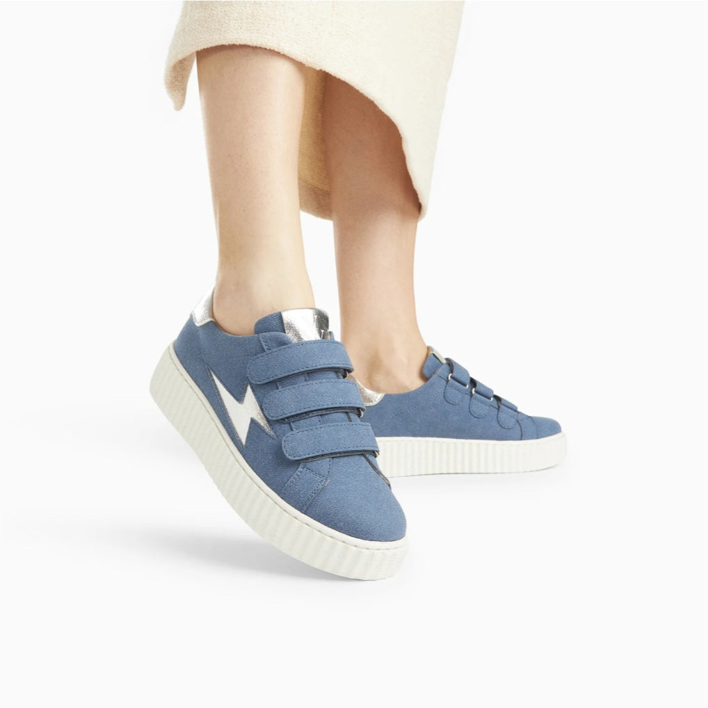 Vanessa Wu Alison blue and silver sneakers with velcro