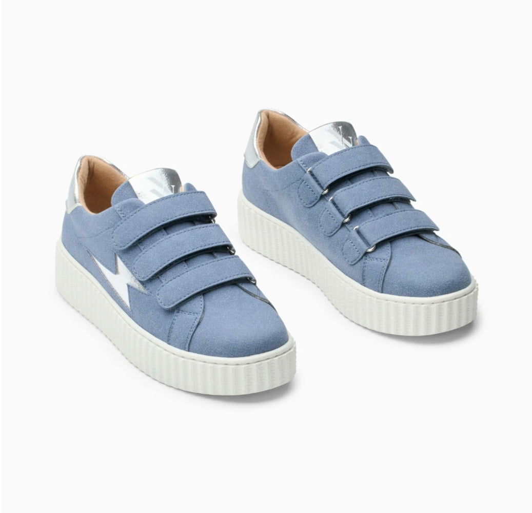 Vanessa Wu Alison blue and silver sneakers with velcro