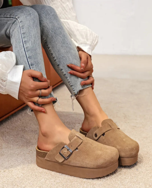 Mules platforme Cuir Camel