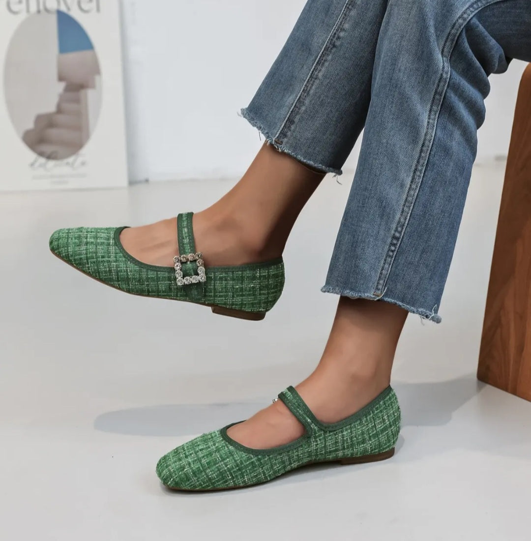 Ballerines babbies tweed Vert