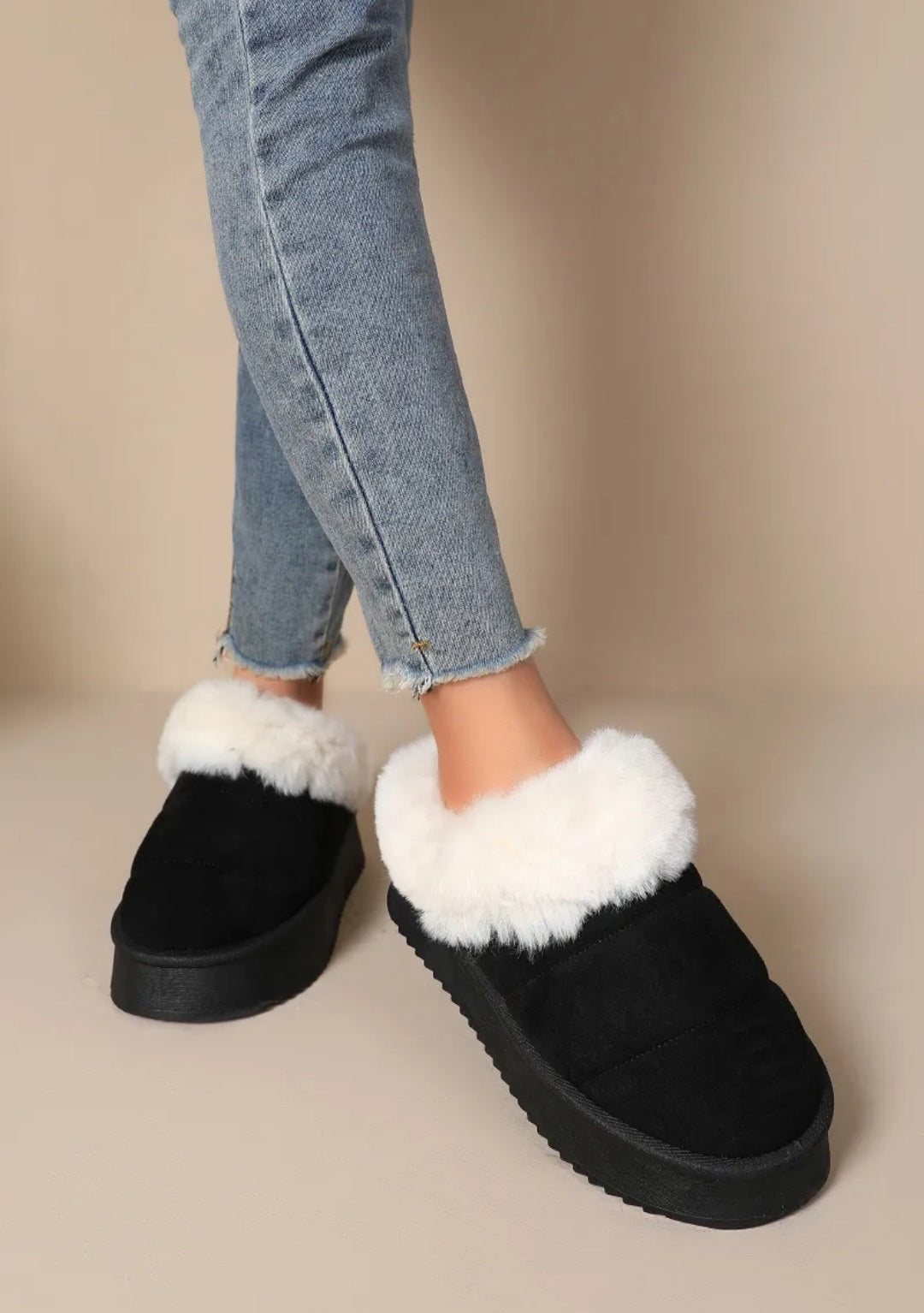 Black platform slippers