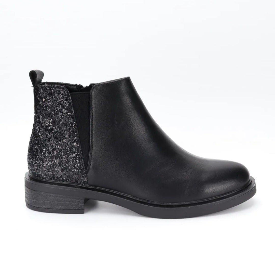 Bottines plates & courte glitter Noir