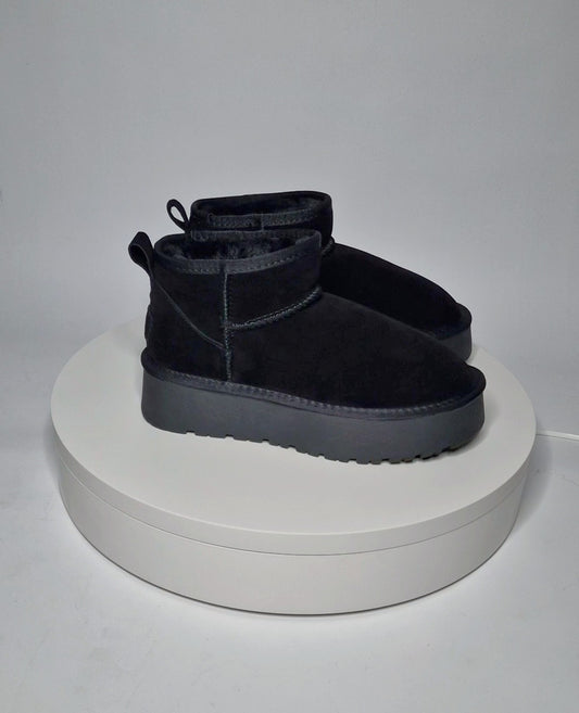 Boots fourrées plate-forme cuir Noir