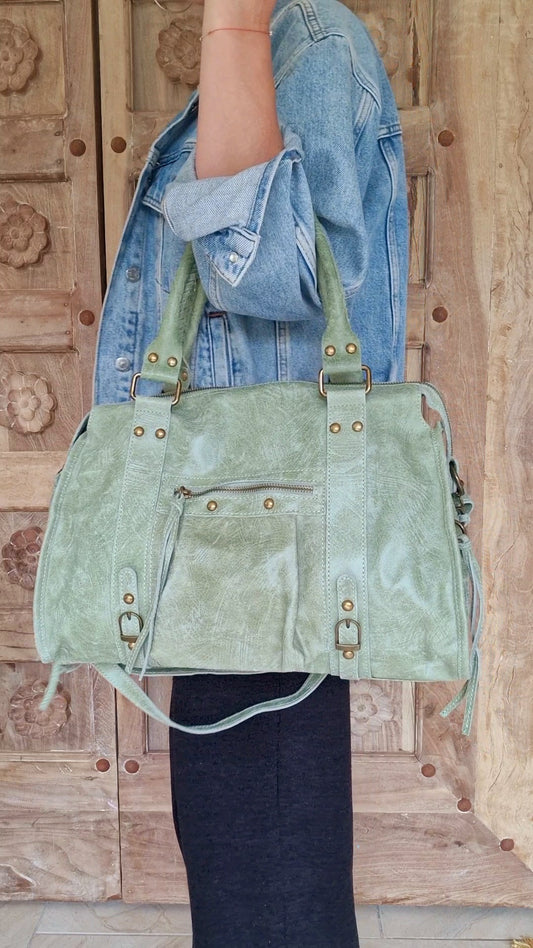 Sac Balou grand modèle 100% cuir Vert amande