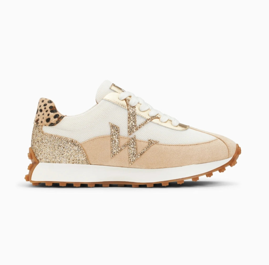 Vanessa Wu Faustine monogram ivory and beige sneakers with running sole