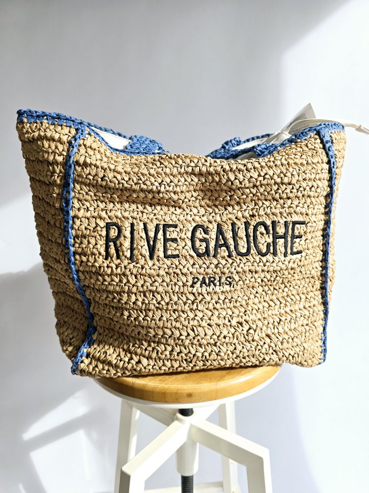 Cabas grand Rive Gauche raphia Bleu