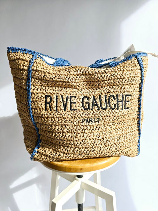 Cabas grand Rive Gauche raphia Bleu