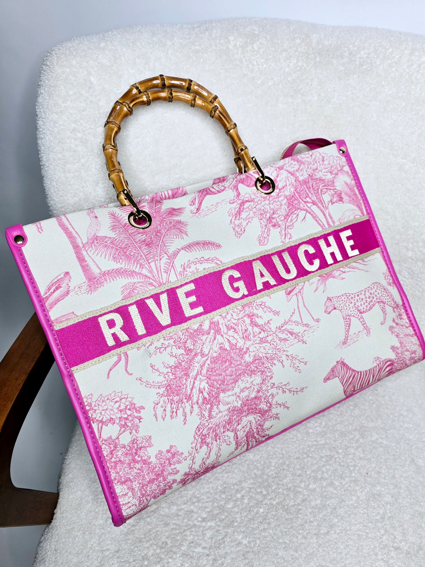 Sac Rive gauche grand format bambou Rose