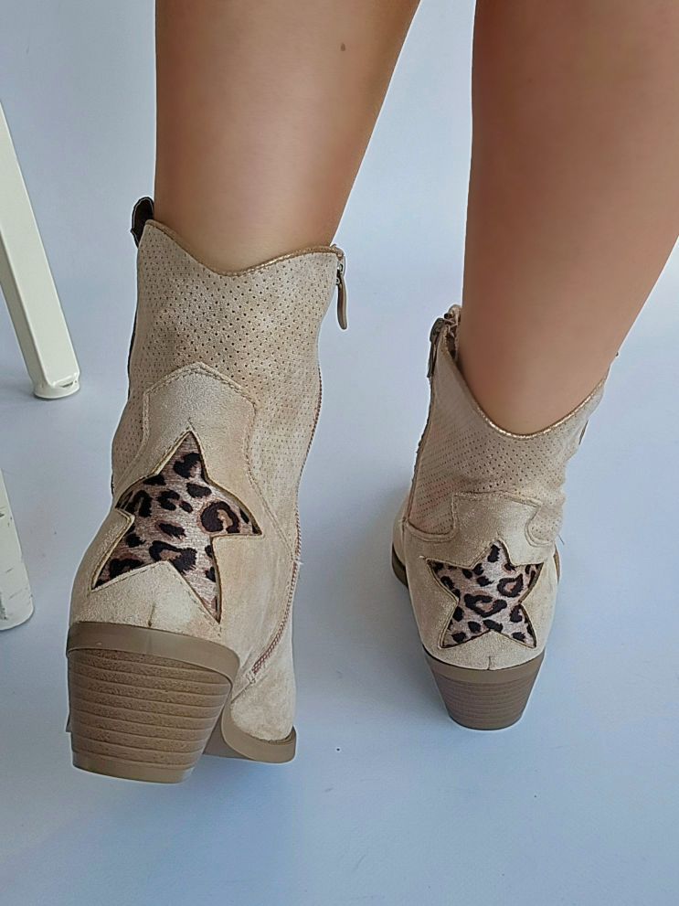 Bottines santiags étoile léopard Beige