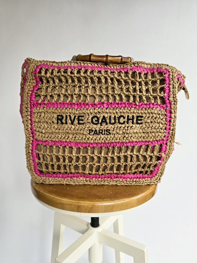 Cabas moyen Rive Gauche raphia Rose