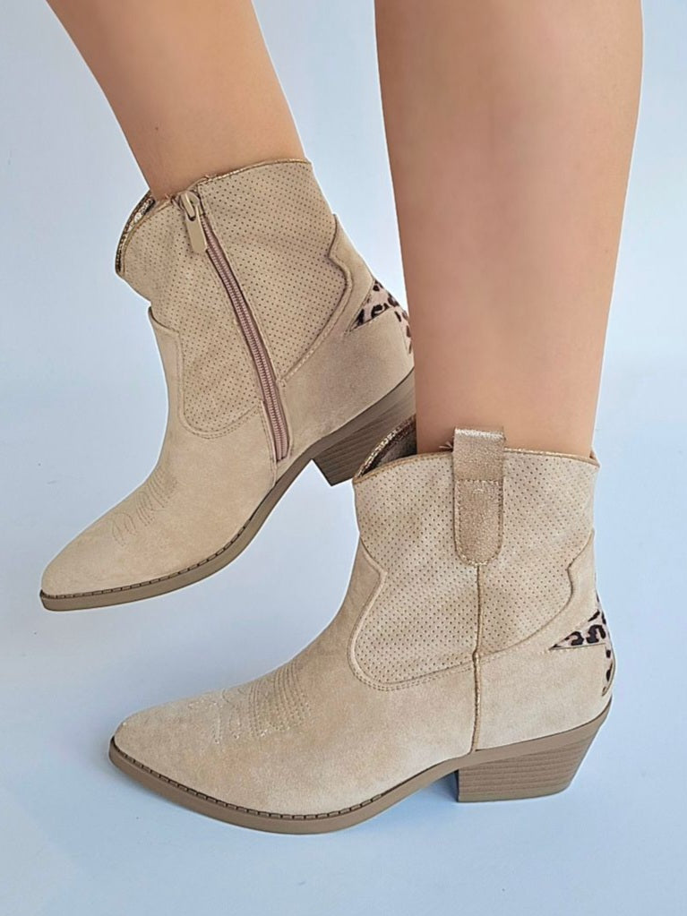 Bottines santiags étoile léopard Beige