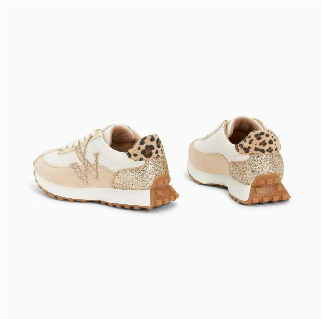 Vanessa Wu Faustine monogram ivory and beige sneakers with running sole