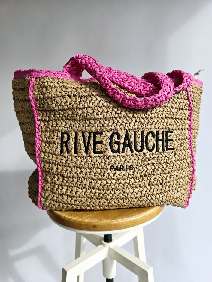 Cabas grand Rive Gauche raphia Rose