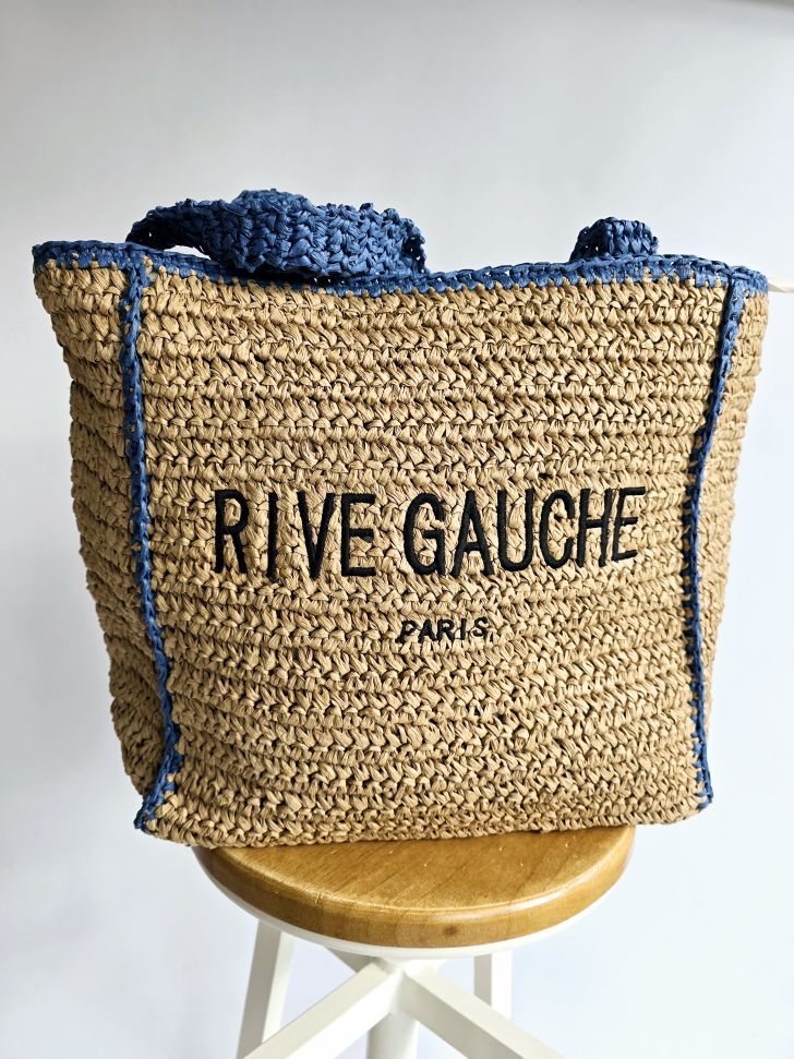 Cabas grand Rive Gauche raphia Bleu