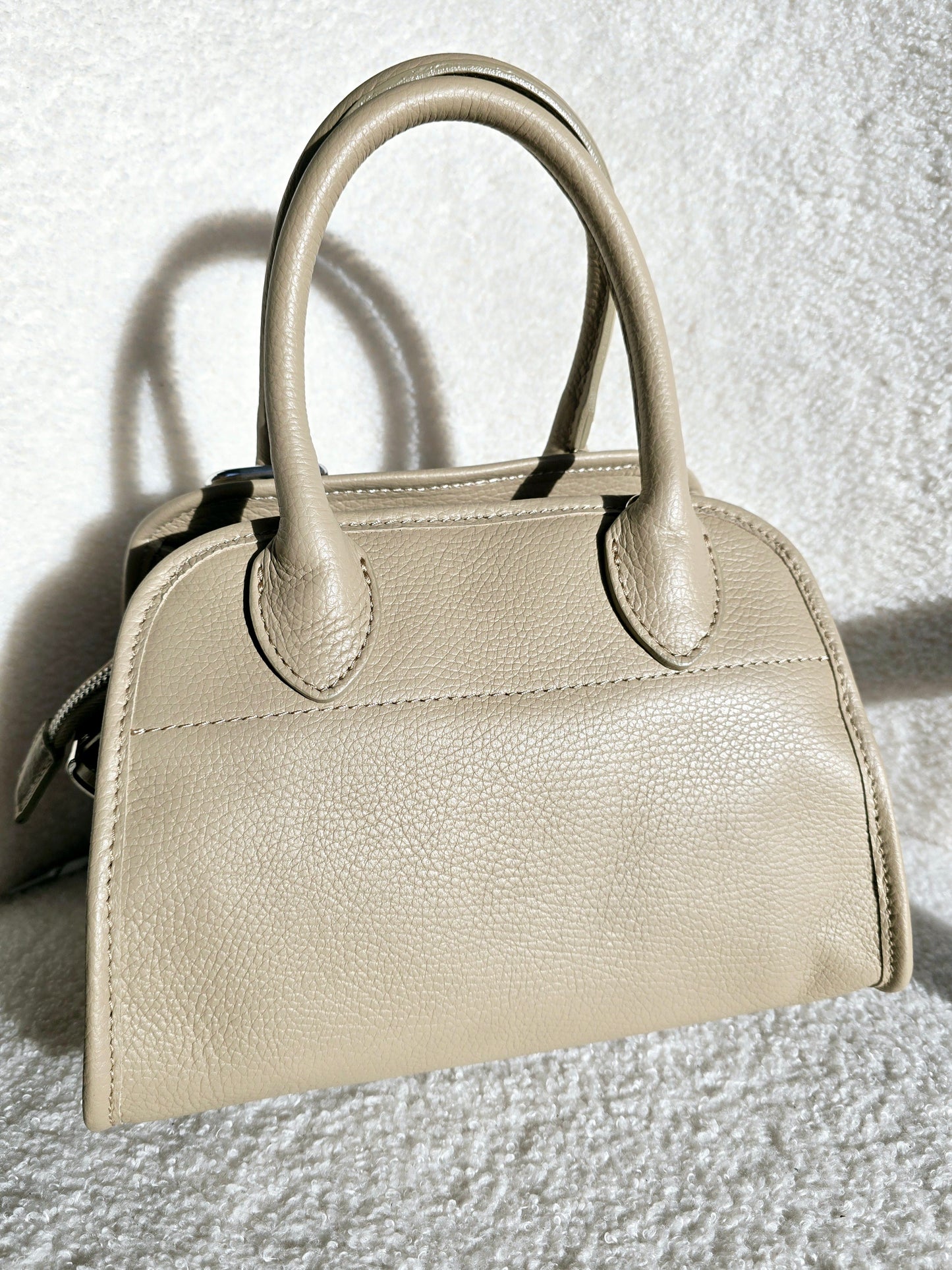 Sac Bowling cuir grainé petit format Taupe