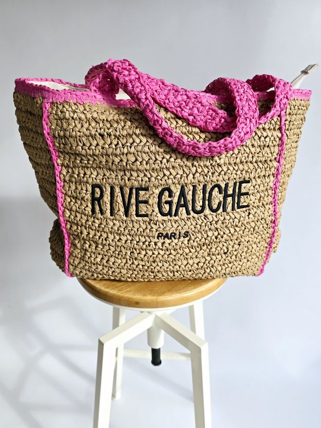 Cabas grand Rive Gauche raphia Rose