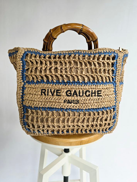 Cabas moyen Rive Gauche raphia Bleu