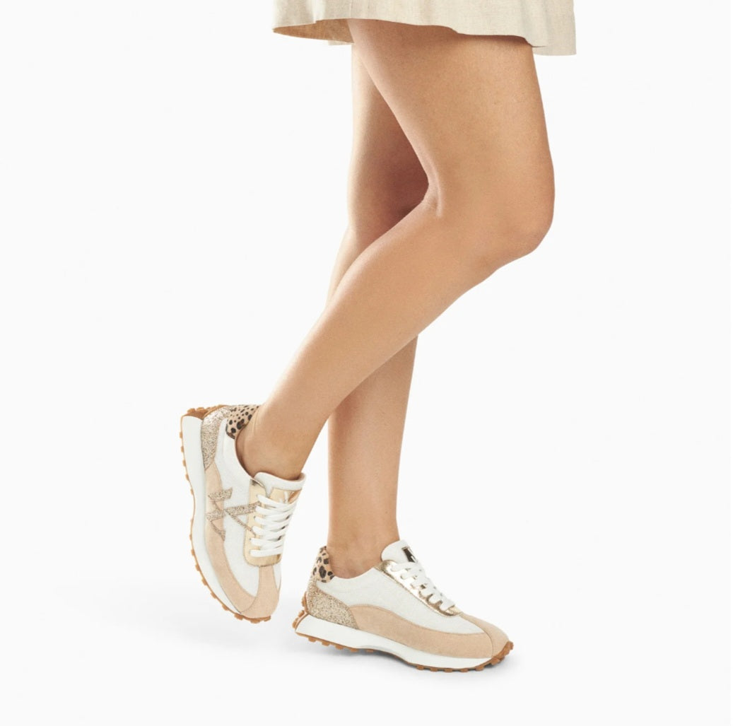 Vanessa Wu Faustine monogram ivory and beige sneakers with running sole